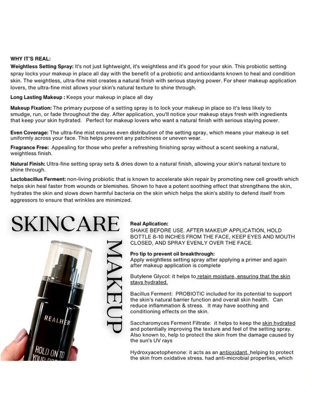 REALHER Probiotic Setting Spray with antioxidants
